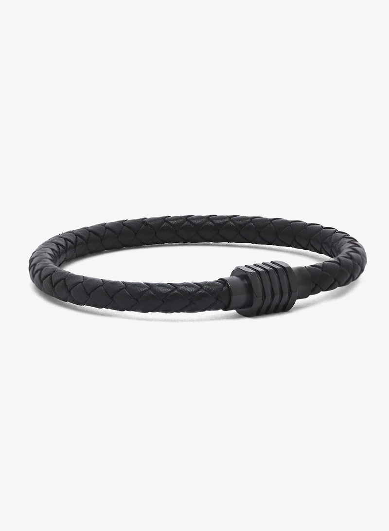 Seventy Five Genuine Leather Bracelet With Stainless Steel Magnetic Clasp